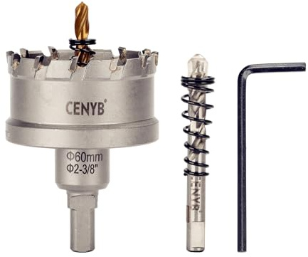 CENYB 2-3/8 Zoll, 60mm Lochsäge Hartmetall-Bohrer mit Wolframkarbidspitzen und 2 Titan-beschichtete Führungsbohrer, geeignet für Eisen und Holz.
