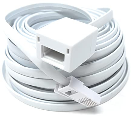 DRUT 15m BT Telephone Extension Cable Lead Wire, 6-pin Core (631a) Male to | Female, Jack to Socket, Flat Cable for Home Office Phone