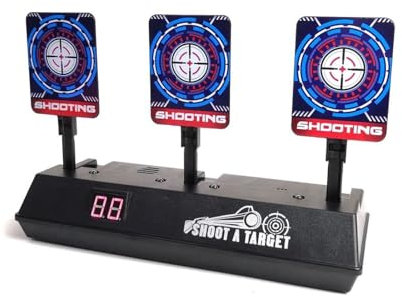 OpTacs Elektronische Zielscheibe für Nerf & Airsoft – Digital Scoring Target mit Auto Reset, Sound- & Lichteffekten – 3 Ziele für Softair Pistole Nerf Gun Spielzeug Kinder Schießspiel