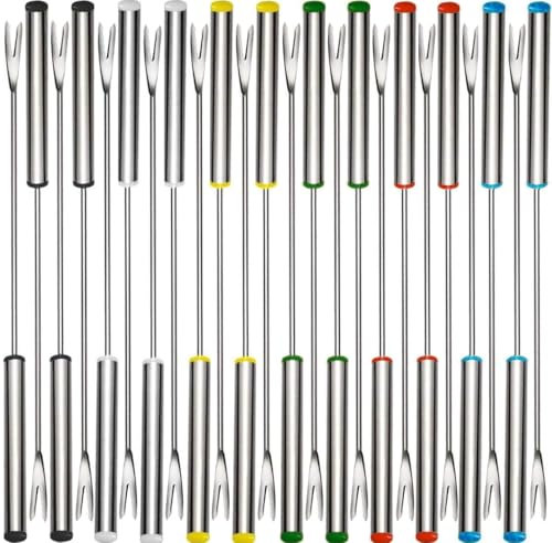 24PCS 24cm Fonduegabeln Edelstahl, BetterJonny Fonduespieße Fondue-Sticks Fondue Forks Grillgabeln aus Edelstahl mit Hitzebeständigem Griff Bratstangen für Schokolade Käse Dessert Obst Gemüse Fleisch