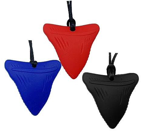 Kau-Beißring-Halskette, Silikon, Haifischzahn-Form, für Erwachsene und kleine Babys, weich, sensorisches Pflegewerkzeug für Autismus, ADHS und zahnende Kinder, 3 Stück