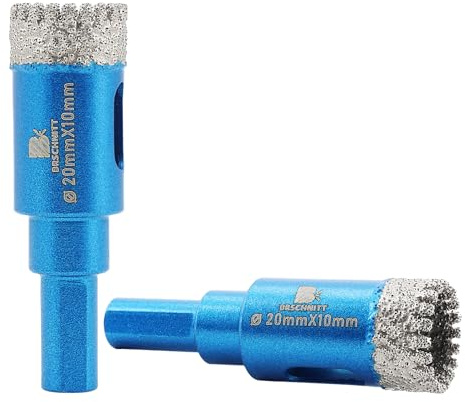 Dry Diamond Core Drill Bit Set,BRSCHNITT 2pcs 20mm Diamond Hole Saw Core Drill Bit with Triangle Shank for Porcelain Tile Ceramic Stone Granite Marble