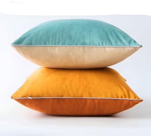 2er Set Kissen mit Füllung (30x50cm creme-orange) Modell Luca Samt zweiseitig, als Sofakissen, Couchkissen Dekokissen Zierkissen, Premium Füllkissen inklusive, weich & angenehm, Doppelpack
