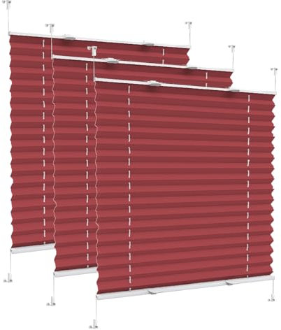 Plissee Klemmfix, 120 x 200 cm UV-Schutz Sonnenschutz und Sichtschutz, Easyfix Jalousie, ohne Bohren Klemmfix, für Fenster & Balkontür, Rot