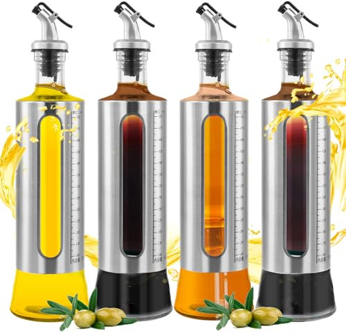 4 Piezas Aceitera y Vinagrera Antigoteo, Botella de Aceite de Oliva Cristal, Dispensador de Vinagre 500ml, Bote Aceite con Boquilla, Garrafa de Vidrio para Cocinar, Barbacoas, Ensalada (4pcs)