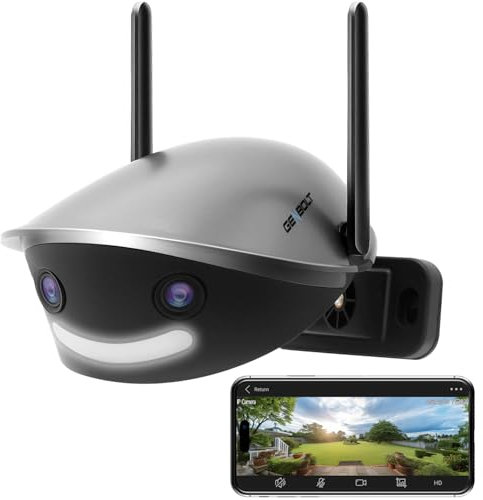 GENBOLT Wifi Telecamera Di Sicurezza All'aperto 2.5k, Telecamera a Circuito Chiuso Di Sorveglianza Domestica 4mp Con Doppio Obiettivo, Telecamera Ip Panoramica a 180° Con Colore Notturno, Rilevamento