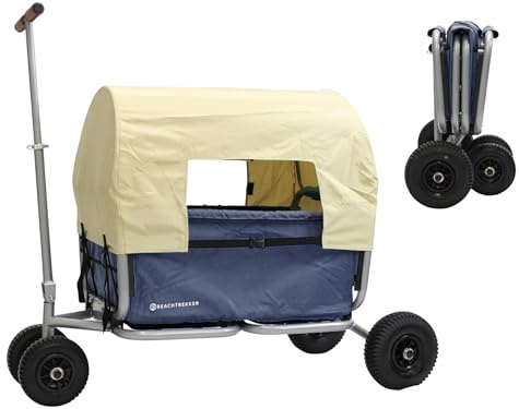 Notrekker Life vikbar rullvagn, vikbar handvagn med massiva gummidäck + parkeringsbroms solskydd (blå) (Blue, pneumatiska däck)