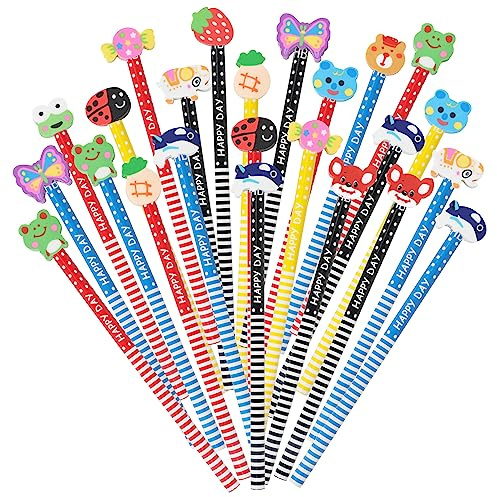 ZALAON Bleistift mit radiergummi kinder,24 Stück Cartoon Radiergummikopf Bleistift, lustige Bleistifte für Kinder, kann zum Schreiben, Üben Tiere Radiergummispitze