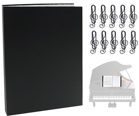 Carpeta para Partituras, 40 Bolsillos A4 Carpeta de Música Negra Carpeta de Almacenamiento de Partituras Carpeta de Notas para Hojas de Notas de Piano, Guitarra, Violín con 10 Clips