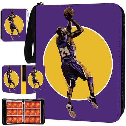 Basketball Card Binder, 900 Pockets Los Angeles Basketball Card Holder for #24 Trading Cards with 50 Removable Sleeves 9 Pocket Zipper 3 Ring Folder Album Book Collection Organizer Storage Protector