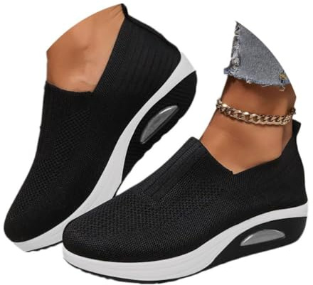 shownicer Basket Femme D'été Baskets À Enfiler en Mesh Sneaker Chaussures Orthopédiques Légères Chaussures De Course Marche À Plateforme Souple Casual Sneakers B Noir 38