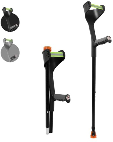 Lot de 2 béquilles pliantes pour adultes, femmes et hommes, légères et réglables en hauteur avec poignée confortable, poignée ergonomique, avec base antidérapante, aide à la mobilité et à la marche,