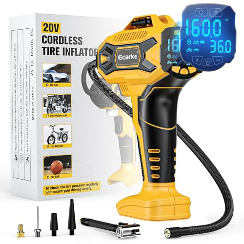Ecarke Cordless Tyre Inflator: Air Compressor for De Walt 20V Battery, Max 11Bar(160 PSI)- Portable Electric Air Pump with Digital Pressure Gauge for Car, Motorcycle, Bike, Sports Ball etc(Tool Only)