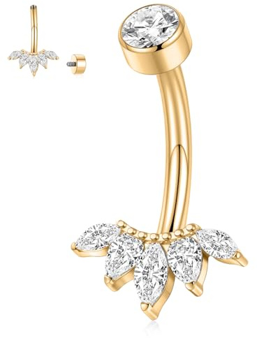 hengkaixuan Gold-Bauchnabelring 14G Bauchnabelring Bauchschmuck G23 Titan Nabelringe Nabelpiercing-Schmuck Bauchbügel 10mm mit Innengewinde und gebogenem Barbell für Frauen mit CZ