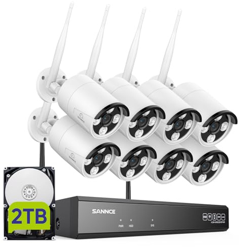 SANNCE 10CH Wireless CCTV Security Camera System, 8x 3MP Outdoor Home Wifi Surveillance Cameras with 8MP wireless IPC access NVR Recorder 10 Channels and 2TB Hard Drive, Works with Alexa