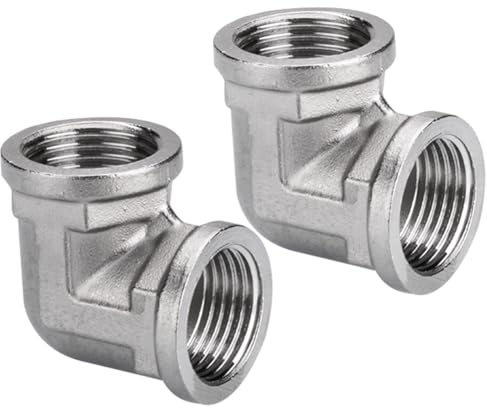 2 Stück 304 Edelstahl Winkel 90°, 3/4 IG/IG Edelstahl Bogen 90 Grad | 3/4 Zoll Innengewinde x 3/4 Zoll Innengewinde Rohrwinkel Bogen Adapter, DN20 Rohrwinkel für Bewässerungsanlagen