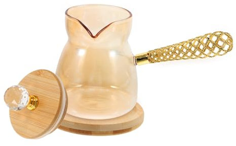 Ciieeo Turkish Coffee Pot Glass Kettle 350ml Gold Mini Tea Kettle Long Handle Heat-Resistant Glass Suitable for Home and Travel Use