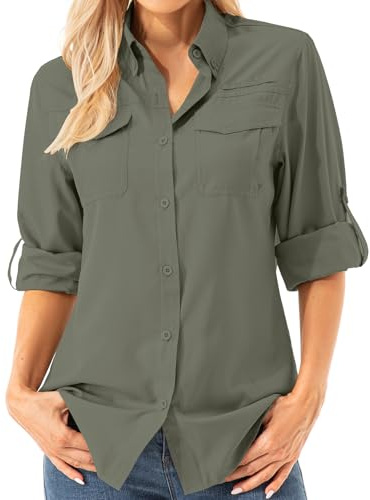 Asfixiado Blusa de mujer con protección UV UPF 50+, ropa de safari, blusa de senderismo para mujer, enfriamiento al aire libre, secado rápido, protección solar, manga larga, aireada, S