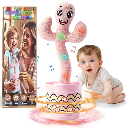 Ucikik Jouet pour bébé cactus parlant dansant, jouet interactif avec 120 chansons + chant + danse + enregistrement + LED, imitant l'enregistrement répète ce que vous dites 0-6 6-12 mois + bébés
