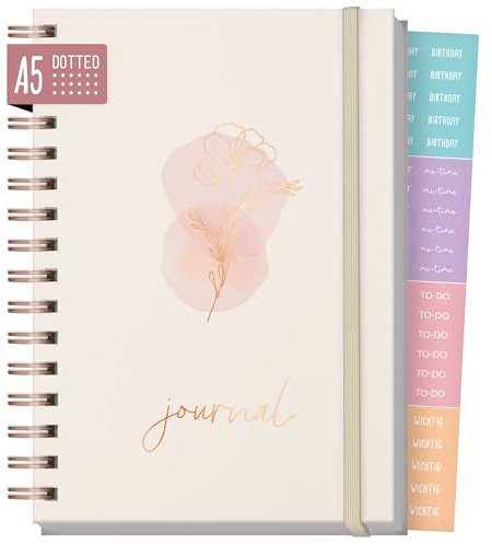 Häfft® Journal Fancy - Hardcover Notizbuch A5 dotted, 120 g/m²-Papier, Rosègold-Prägung, 160 Seiten - Ringbuch, Tagebuch Dainty Flower