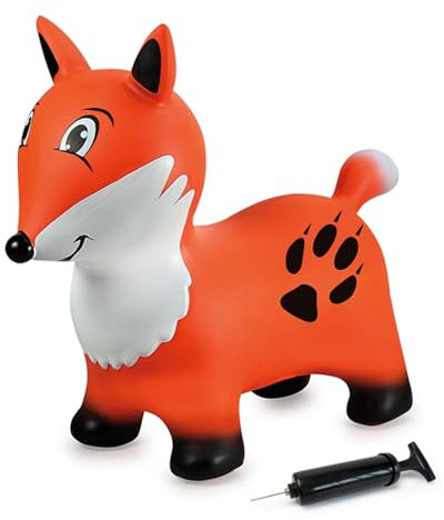 JAMARA 466006 Hüpftier Fuchs HoppyDoo - Spielzeug für Kinder, Hüpftier Baby Indoor Outdoor, Geschenk für Kinder, Aufblasbar, Gartenspielzeug, Pflegeleicht, BPA frei, mit Pumpe