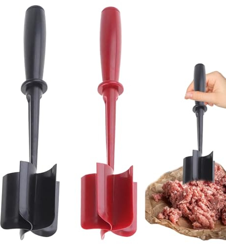 2 Pieces Meat Masher - Versatile Handheld Chopper for Kitchen Hamburger, Beef, Potato, Fruit (Black, Red)