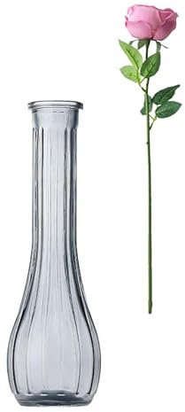 Vaso da fiori in vetro alto e sottile con collo stretto, 20 cm, trasparente, mini bocca, stelo singolo, per decorazione da tavolo, casa, soggiorno, ufficio e centrotavola, decorazione per feste di