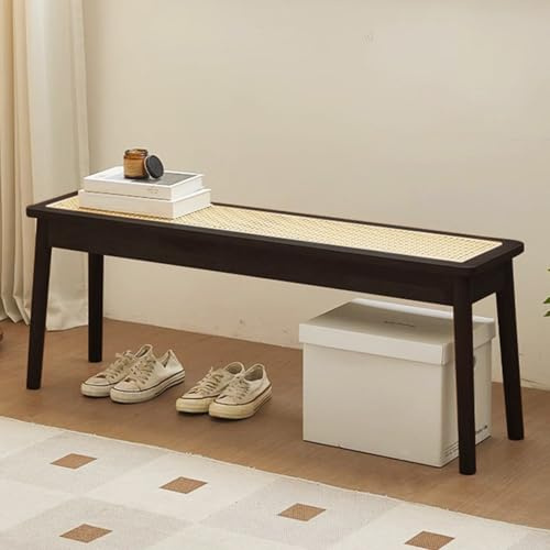 POWRZZZY Holzbank für den Innenbereich Bank für das Schlafzimmer-Bettende Moderne Rattan-Esszimmerbank für Das Bettende Küche Wohnzimmer Flur Oder Fenster(Nero,80x29x44cm)