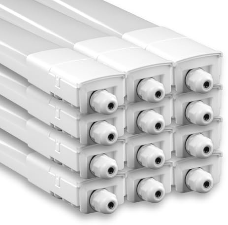 LUXULA 12 Stück LED Feuchtraumleuchte 150 cm, 45W 5175lm, 4000K | Neutralweiß, 115 lm/W, durchschleifbar, Fast Connector, robuste Wannenleuchte für Garage, Keller und Werkstatt, IP66 IK08