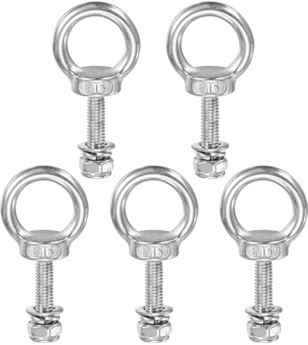 M METERXITY 5-Sets Eye Bolts with Nuts, M6x25mm 304 Stainless Steel Lifting Shoulder Eye Bolt with Washer and Nut for Hanging [Silver Tone]