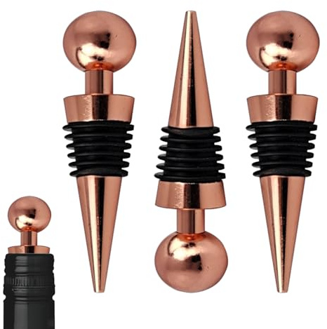 3 PCS Wine Bottle Stopper, Reusable Wine Corks Bottle Saver Sealer Cap for Champagne Prosecco Beer Spirits, Zinc Alloy (Rose Gold)