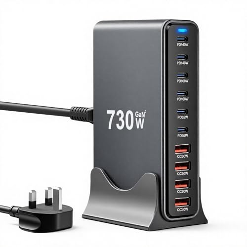 730W USB C Charger Hub GaN III Technology 10-Port Charging Station, 140W Laptop Power Adapter Fast Charger, PD Power Delivery Compatible with iPhone/Samsung/Google/Laptops/MacBook Pro/Air/Dell