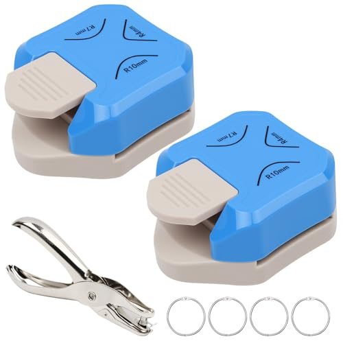 3-in-1 Eckenabrunder, 2 Stück 4/7/10mm 3-Wege Eckenstanzer, Eckstanzer | Eckenstanzer Abrunden mit Lochstanzer, Ringhefterringe, Eckenabrunder für Laminierfolien - Schule, Uni, Büro & Zuhause
