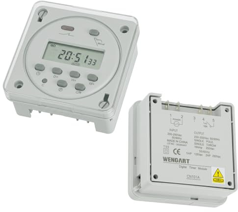 Wengart Digitale Zeitschaltuhr CN101A 230V, Wochenzeitschaltuhr Programmierbar, Potentialfreier Kontakt mit Schutzabdeckung, LCD Display Zeitrelais für Heizung, Beleuchtung, Industrie und DIY, Weiß
