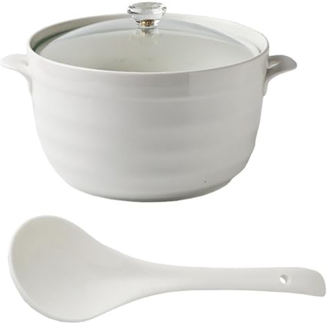 Zuppiera in ceramica con coperchio in vetro, grande capacità, con manici, per uso domestico e ristorante, adatta al microonde e alla lavastoviglie