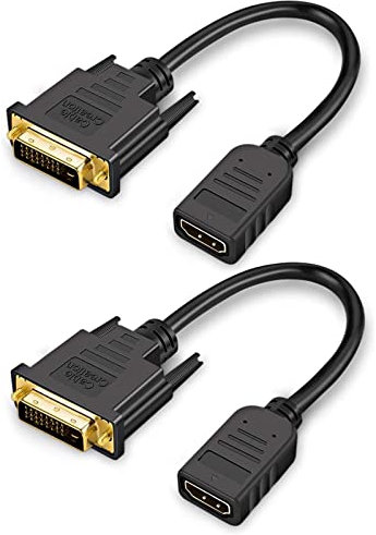 CableCreation Cable HDMI a DVI, 2-Pack 0.5 pies Bi-Direction HDMI Adaptador hembra a DVI (24 + 1) Macho, Soporte 1080P Full HD, 3D para Raspberry Pi Black