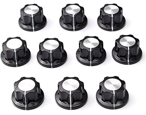 TuToy 10ST Nonslip Potentiometer Drehregler 6mm Loch 12mm Top Schwarz Silber Tone Shift Knopf