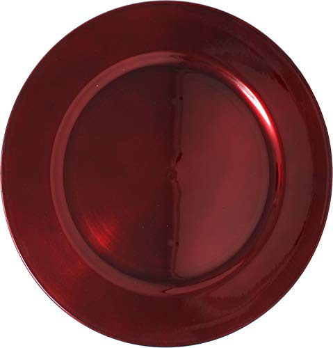 Ms Lovely Metallic Foil Charger Plates - Set of 6 - Made of Thick Plastic - Dark Red