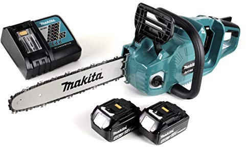 Makita DUC 355 RM2 Tronçonneuse sans fil 36 V (2 x 18 V) Brushless 35 cm avec 2 batteries 4,0 Ah et chargeur rapide