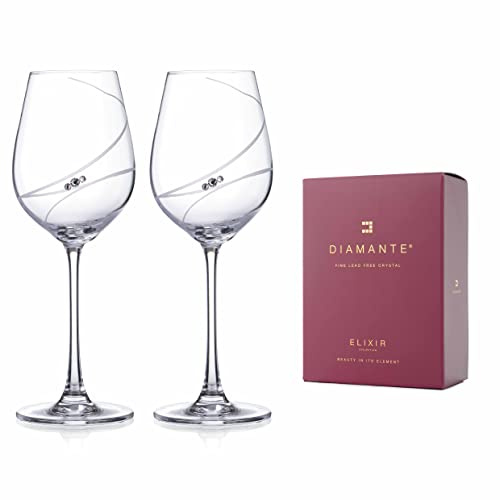 DIAMANTE Set pf 2 White Wine Glasses Pair with 'Allure' Collection Hand Cut Design Embelished with Crystals - Set of 2 (4010.352)