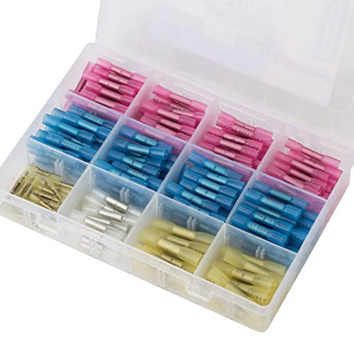 DINGYUAN 240PCS Heat Shrink Wire Connectors Electrical Connectors Crimp Terminals Kit Automotive Marine Grade Butt Terminals