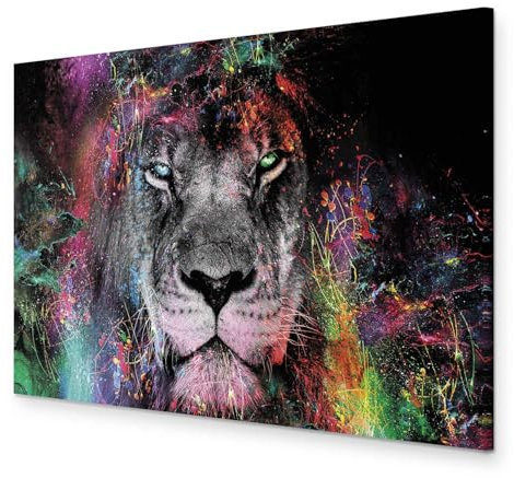 murando - Leinwandbilder Löwe 120x80 cm Vlies Leinwandbild Leinwand Bilder 1 tlg Kunstdruck modern Wandbilder XXL Wohnzimmer Wanddekoration Wand Bild - Tiere Abstrakt Gesicht Farbflecken g-C-0311-b-a