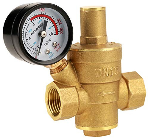 Regolatore di Pressione Acqua, DN15 Regolabile Riduttore Ottone di Pressione Acqua Rubinetto per La Casa Valvola Riduzione Pressione Acqua con Manometro, per la casa, edifici, fabbriche