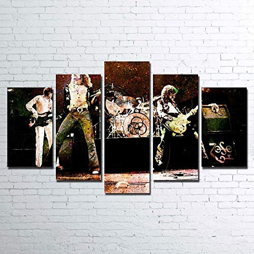 104Tdfc Leinwandbild 5 Teile Bilder, Wandbilder, 80x150CM Kunstdruck Live Led Zeppelin XXL Mit Rahmen Vlies Leinwanddrucke 5 teilige Leinwandbilder Fertig zum Aufhängen