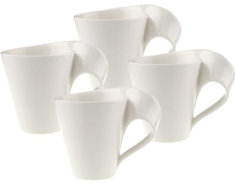 Villeroy & Boch NewWave Caffe Collection Coffee Mug, Set of 4, Premium Porcelain, Made in Germany, 8 oz Capacity, Rich, Creamy White