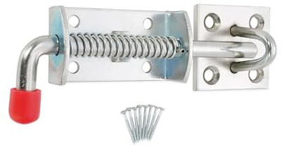 Galvanised Heavy Duty Iron 6 Inch 150mm Door Mount Spring Loaded Slide Bolt Latch Lock Ideal for – Barn Door, Garden Gate, Shed Doors Wooden Gates Garage Gates