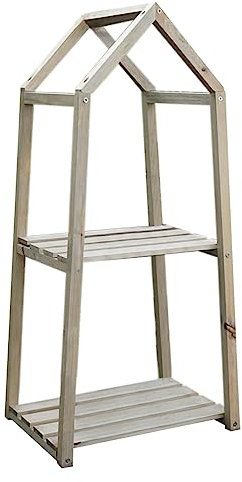 Spetebo Holz Blumenregal Natur - 76 x 36 cm - Pflanzentreppe mit 2 Ablagen - Deko Blumen Pflanzen Ständer Regal Treppe