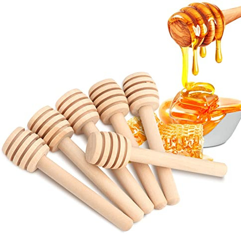 50pcs Wooden Honey Sticks, Individually Wrapped Wooden Honey Spoon Small Wooden Honey Dipper Sticks Drizzler for Honey Jar Pot Dispense Drizzle Honey Wedding Party Favors(8cm)
