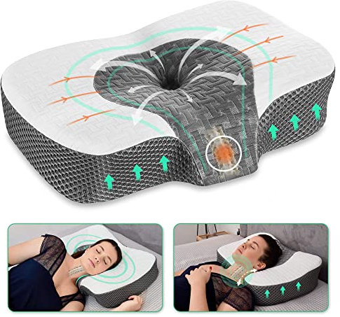 Elviros Orthopädisches Kissen aus Memory Foam, Kopfkissen Nackenschmerzen, Schlafkissen, Ergonomisches Nackenhörnchen, Nackenstützkissen, Antischnarchkissen für Seitenschläfer, Bauchschläfer, Weiß