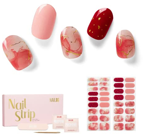 NAILOG Nagelfolie uv härtend,34 Stück Nagelsticker selbstklebend in Salonqualität, lang anhaltende Soft Gel Finish Nagelfolien Nails Starter Set für Frauen, Rose Cloud
